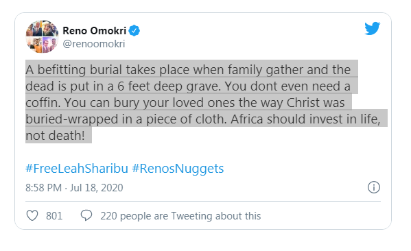 Africans Invests in Death-Reno Omokri