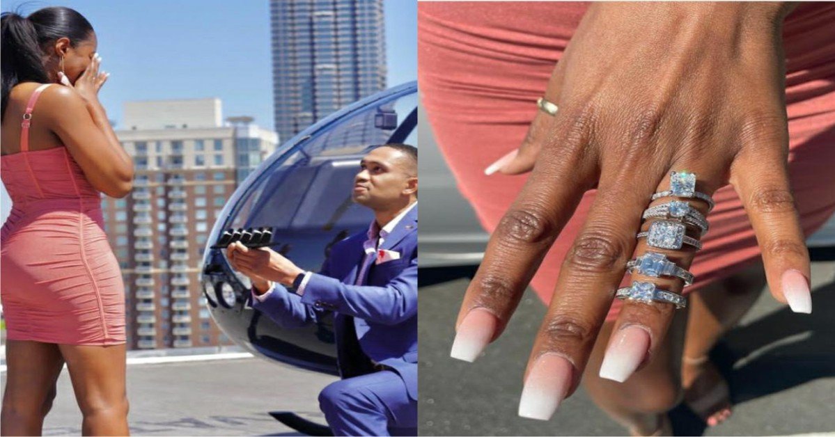 Moment Man Propose To Girlfriend With 5 Different Diamond Rings
