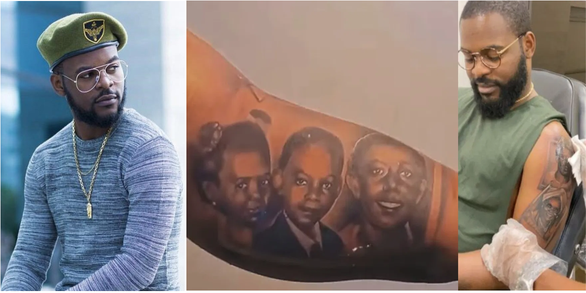 Falz Gets Tattoos Of His Parents And Sisters On His Arms (Videos)