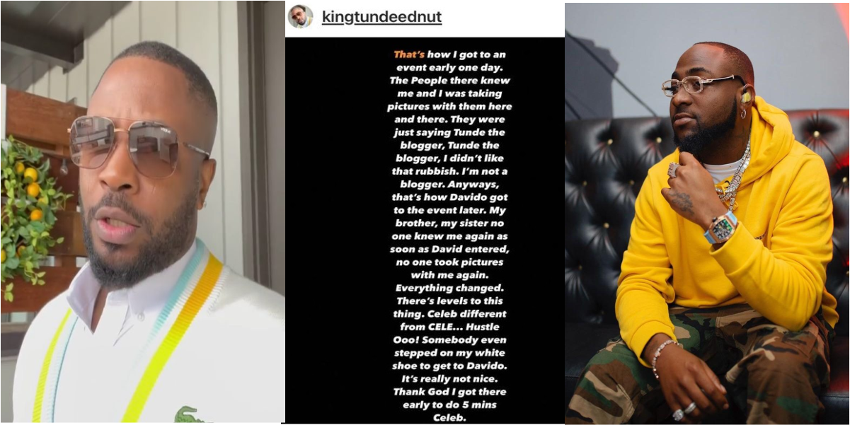 Tunde Ednut Narrate How His Celebrity Status Crashed Upon The Arrival Of Davido At An Event