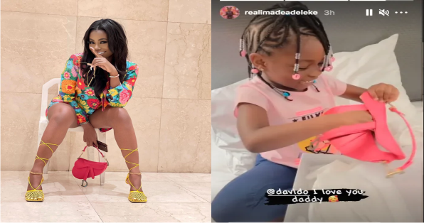 "Return Our Purse oooo" - Reactions As Davido’s Baby-mama, Sophia Flaunts Her Daughter, Imade N1.5M Bag