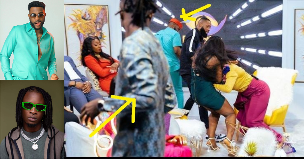 "Ebuka East, Laycon North" - Reactions As Laycon And Ebuka Takes Cover Instead Of Separating Lucy And Kaisha