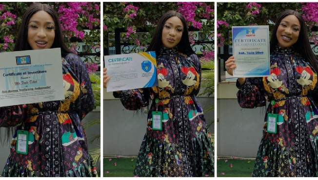“I promise not to relent in my efforts” – Tonto Dikeh Says As She Flaunts Certificate Awarded To Her By NAPTIP