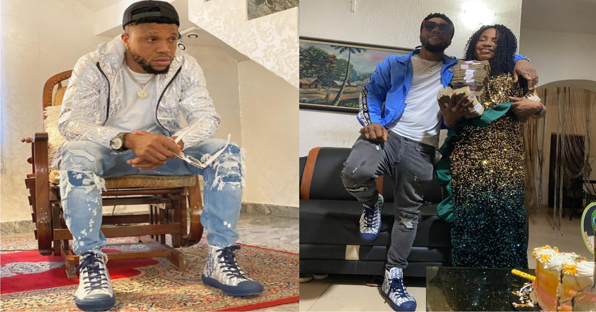 VIDEO: Nigerian Actor, Charles Okocha Spoils His Mom With Lots Of Cash On Her Birthday (Video)