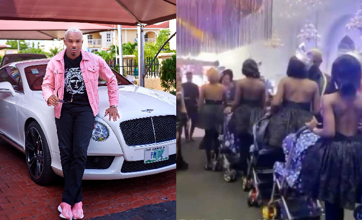 Netizens Reacts As Pretty Mike Storms An Event With Convoy Of Baby Mamas (Video)