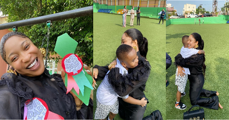 Tonto Dikeh Gets 'No 1 Dad' Badge From Son And Sweet Note As They Celebrate Father's Day In School