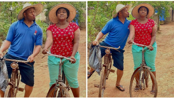“Village love fit you well” – Fans React To Photos Of Mike Ezuruonye and Nazo Ekezie On Bicycles