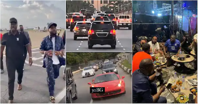 Davido Shows Off Convoy of Vehicles With His 30BG Gang As He Performs At Obi Cubana’s Abuja Restaurant