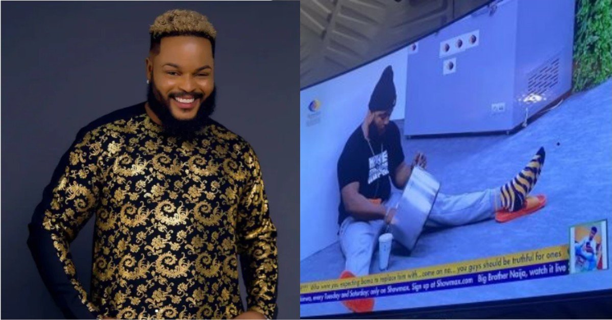 #BBNaija 2021: Whitemoney Caught Eating From Pot And Playing Around During Morning Workout (Watch)