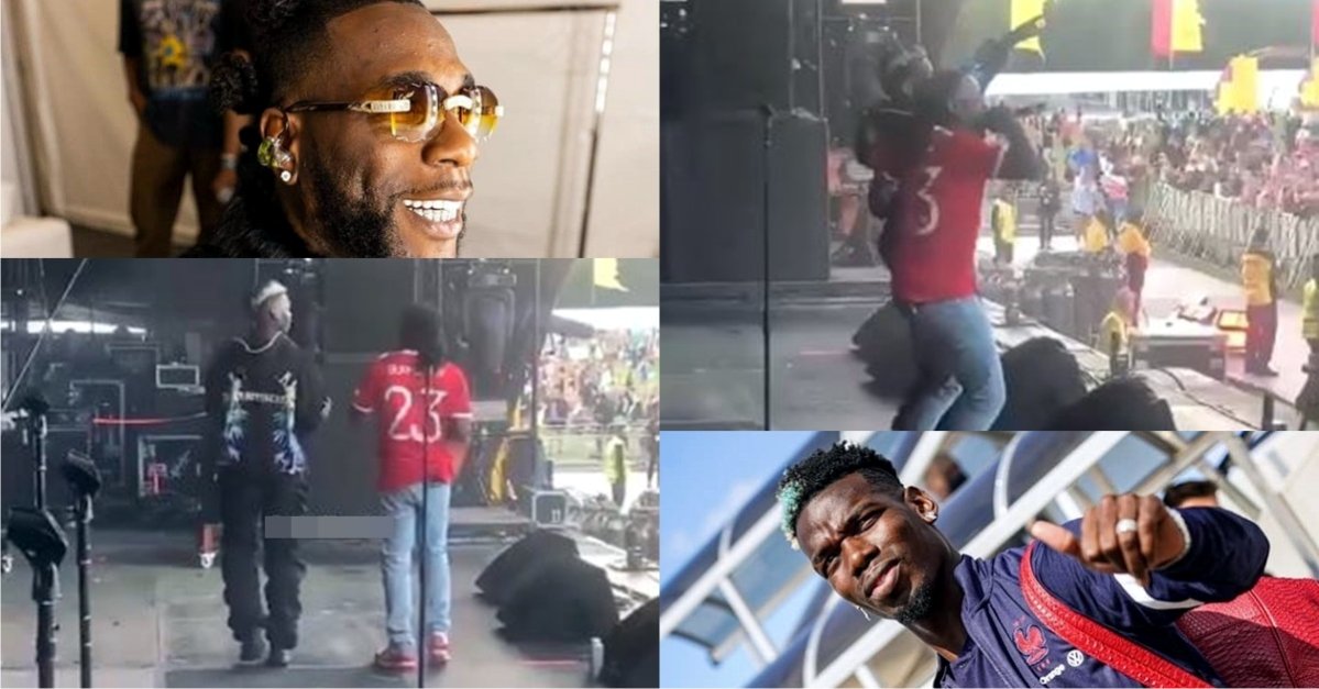 Moment Paul Pogba joins Burna Boy on stage to perform at the Parklife music festival (Video)