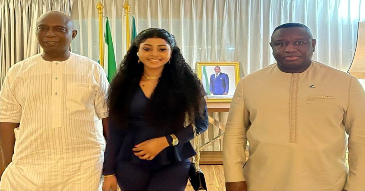 Regina Daniels and her husband pay a visit to Sierra Leone's President