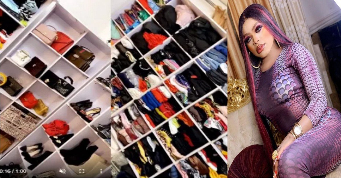 Reactions As Bobrisky Shows Off His Expensive Closet Filled With Designer Shoes And Clothes