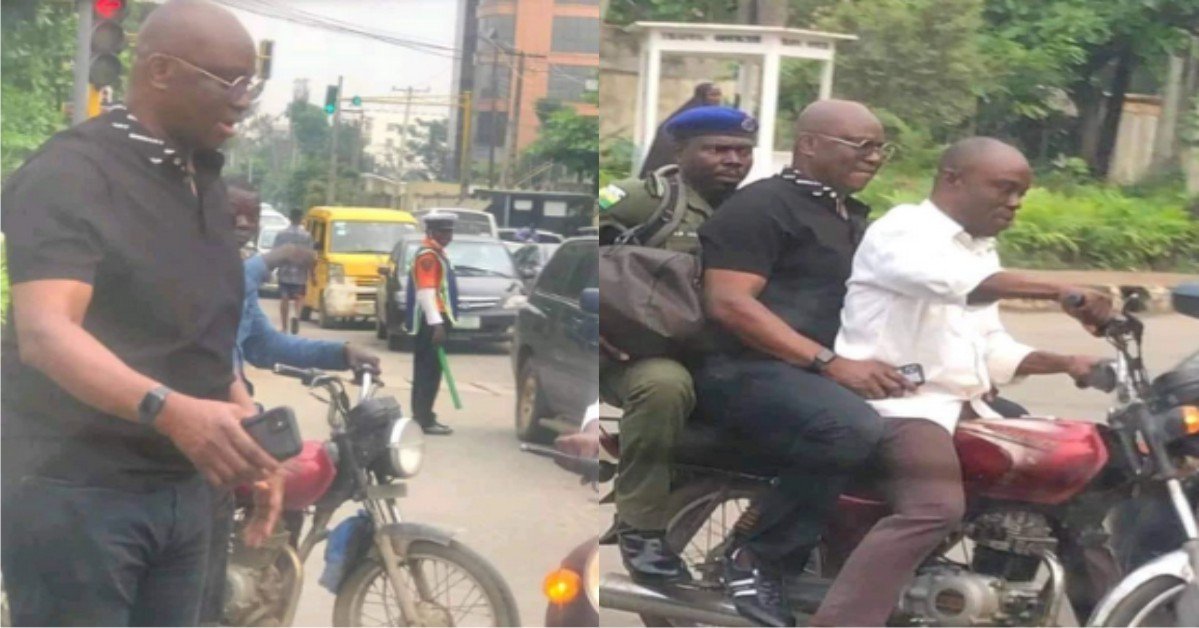 PHOTOS: Former Gov Fayose Spotted On 'Okada' To Avoid Missing His Flight