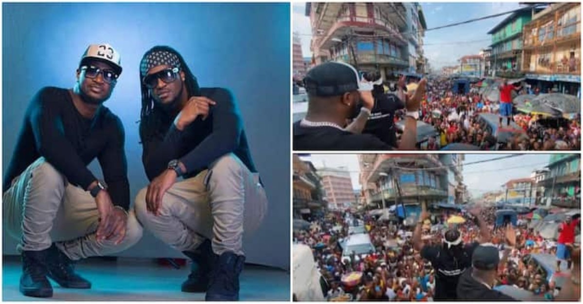 Happy crowd chant PSquare's name in Sierra Leone as they make a joint appearance (Video)