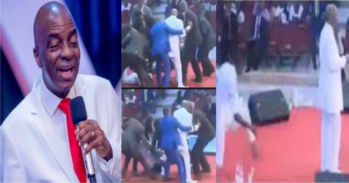 VIDEO: Man Breaks Protocol And ‘Attacks’ Bishop Oyedepo On The Pulpit, Nigerians React