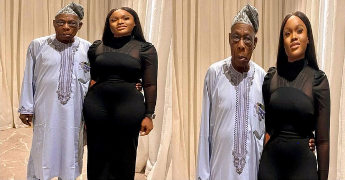 "Baba dey hold waist" - Nigerians React To New Photos Of Cee-c With Obasanjo