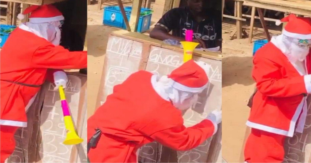 "Sapa nice one" - Reactions As Father Christmas Is Spotted Staking Lotto (Video)