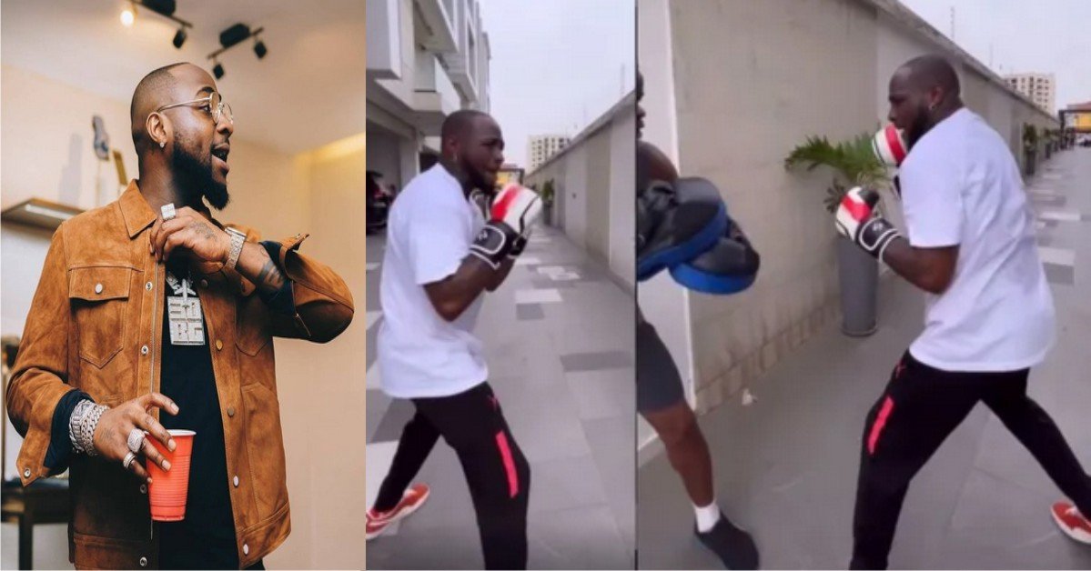 "See wetin Shatta Wale don cause now" - Reaction As Davido Shows Off Boxing Skills (Video)