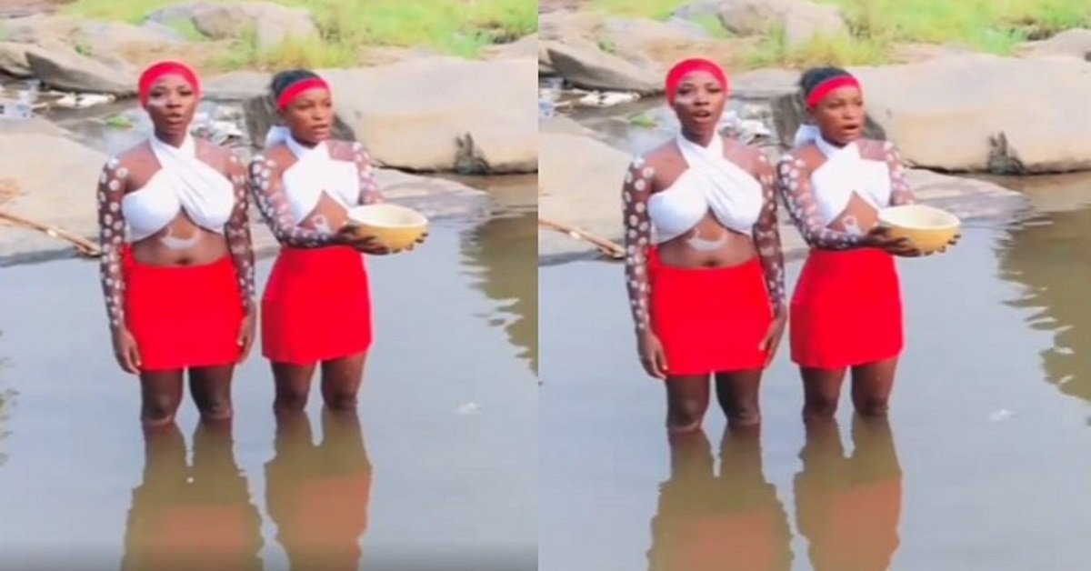 Two young ladies storm the river to place a curse on Emmanuel, Victor (Video)