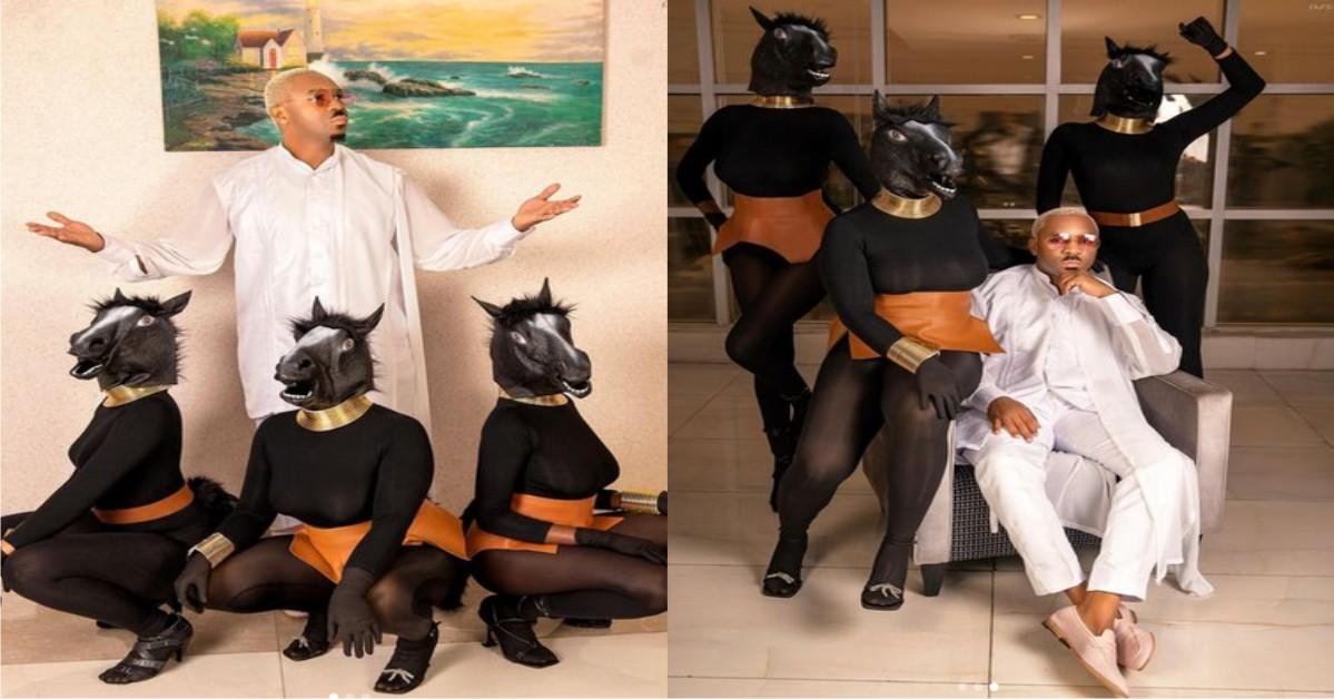 "Our serious girlfriends don turn goat" - Reactions As Pretty Mike Storms Event With 3 Women Dressed As Animals (Video)