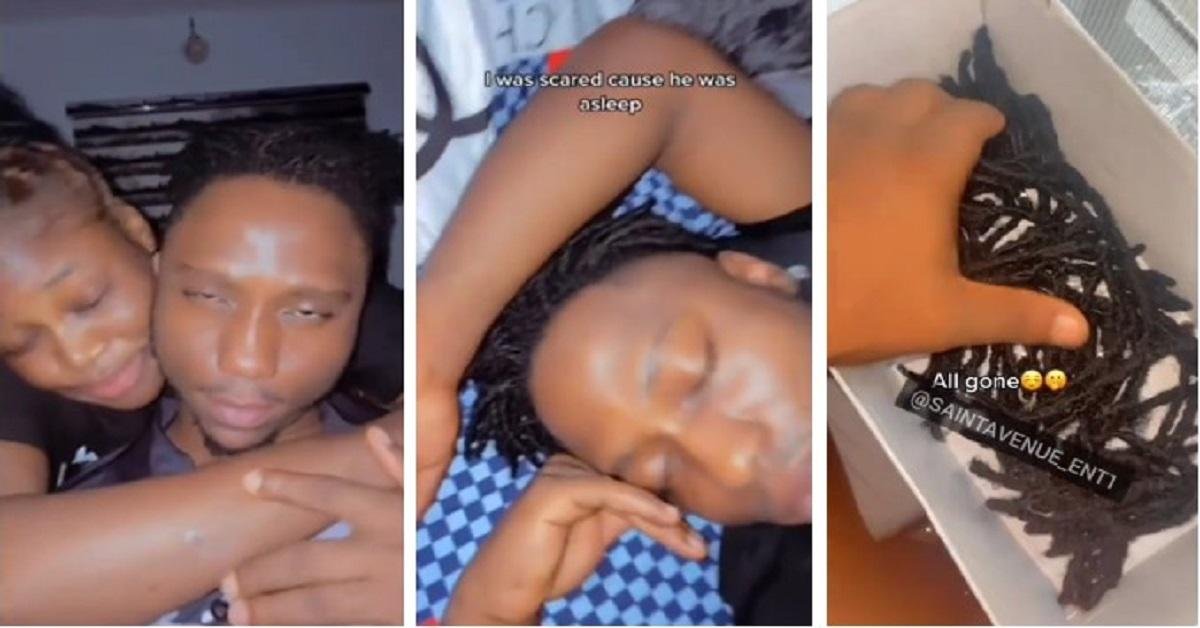 This wan na Naija Delilah – Reactions as lady cuts her man’s dreadlocks Without His Permission (Video)