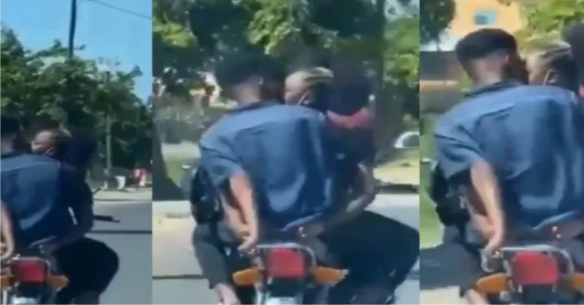 'Dem Go Knack Enter House’- Reactions As Young Lovers Are Spotted Kissing Passionately On A Moving Okada in Lagos (VIDEO)