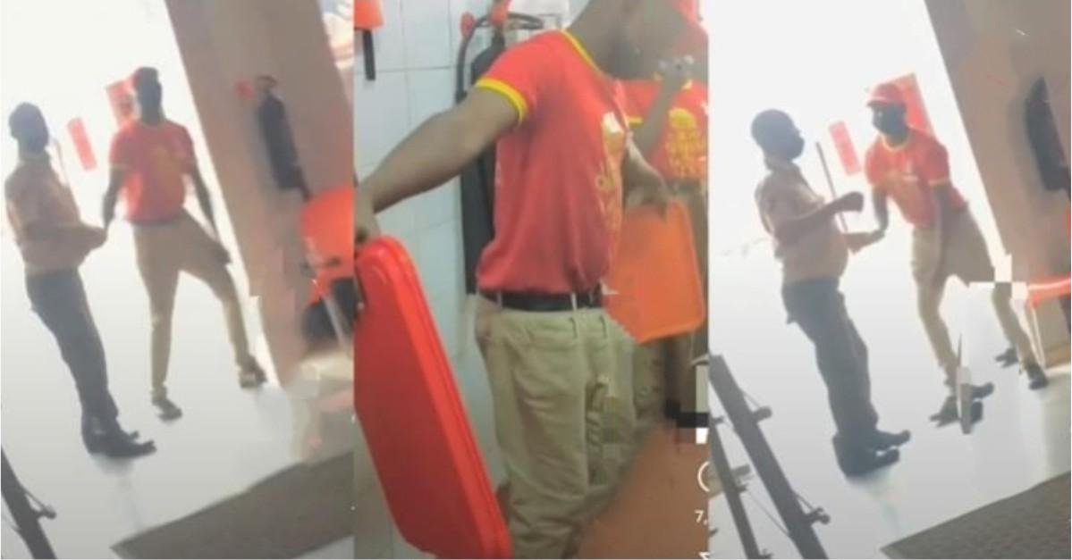 "this update done cast" - Hilarious Reactions As Chicken Republic Attendants And Security Guards Dance At Work (Video)
