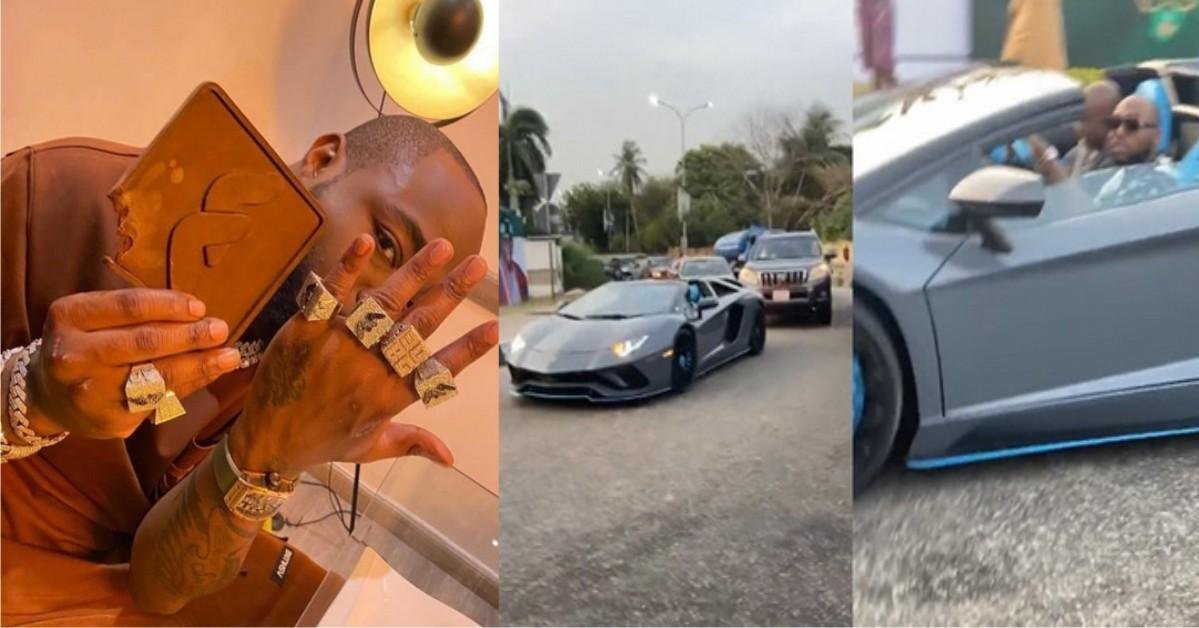 VIDEO: Davido Spotted Driving His New Lamborghini With Security Escort In Ikoyi
