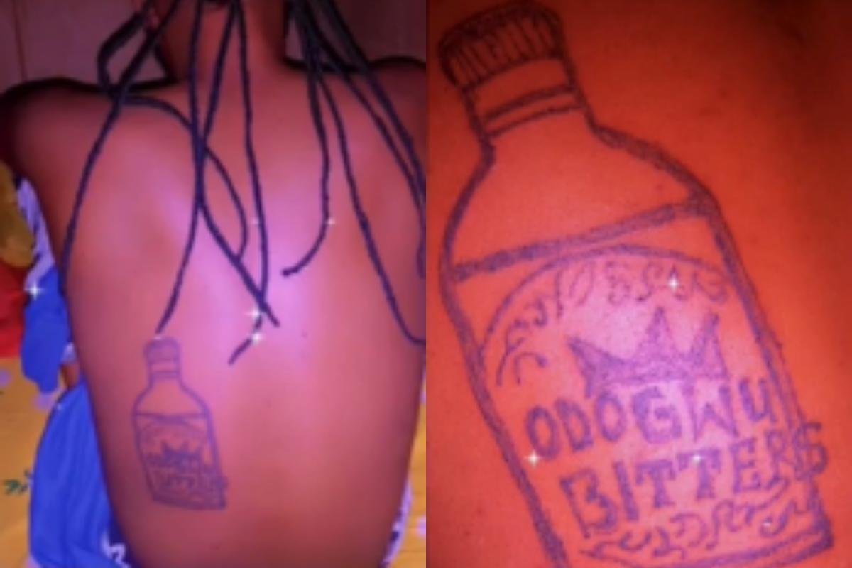 Man Boldly Tattoos “Odogwu” Bitters On His Back (Video)
