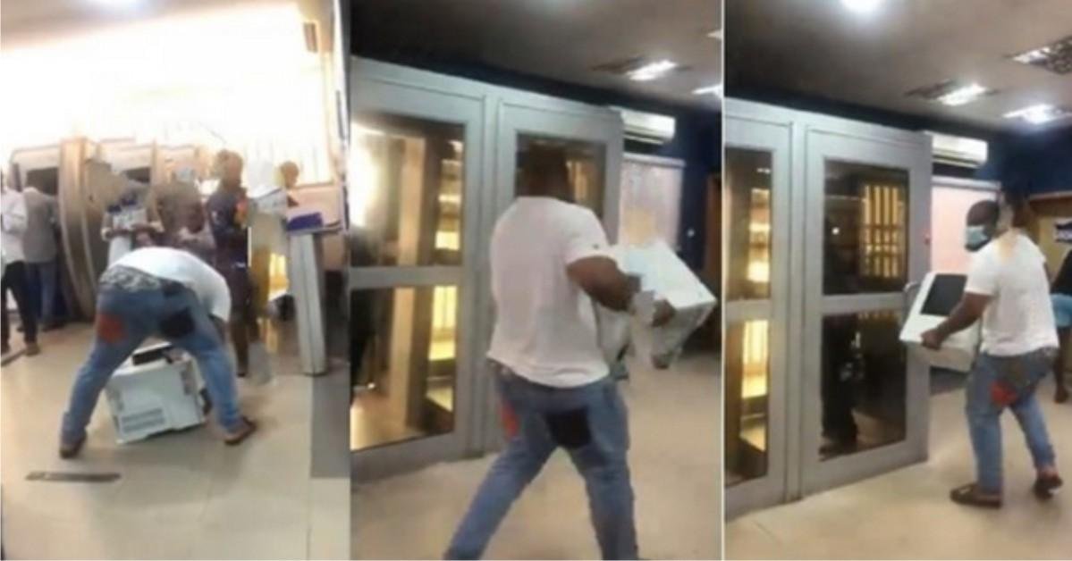 Man Storms Bank And Carries Their Printer For Refusing To Return His Money(Watch)