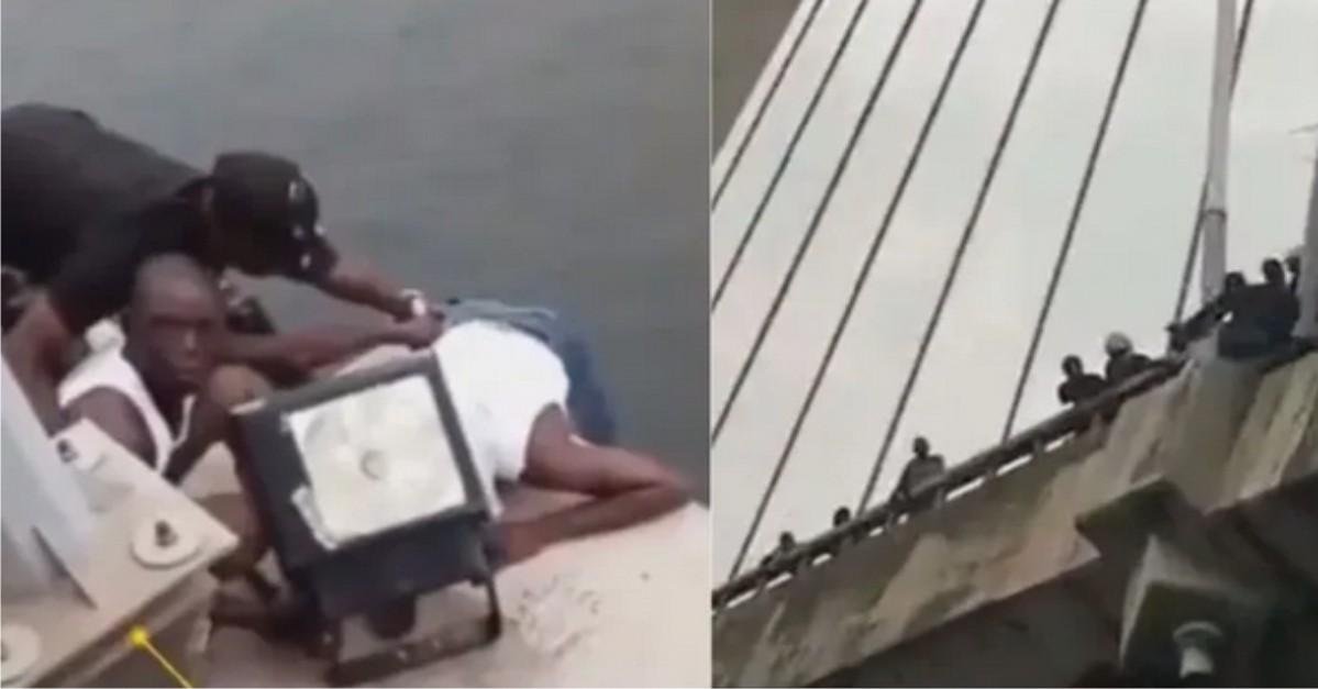 Moment Bike Riders Rescue Suicidal Man Who Jumped Over The Lekki-Ikoyi Link Bridge (Video)