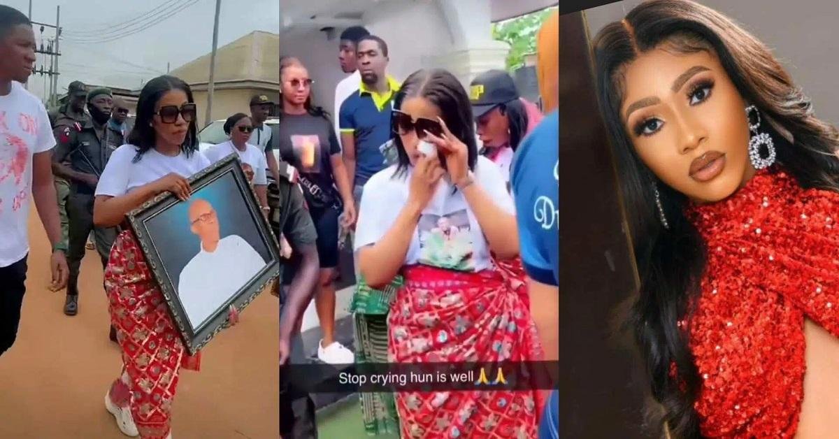 Moment Mercy Eke Breaks Down in Tears As She Buries Her Late Father (Video)