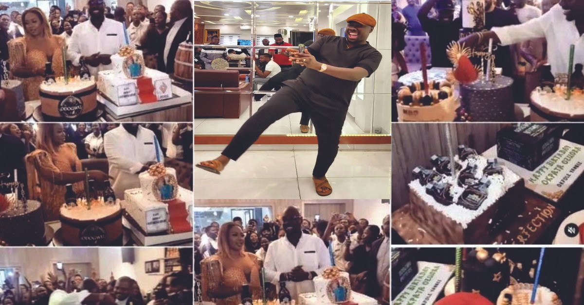 “This one na cake Festival" Reactions As Obi Cubana Cuts Over 14 Cakes At His Birthday Party (Video)