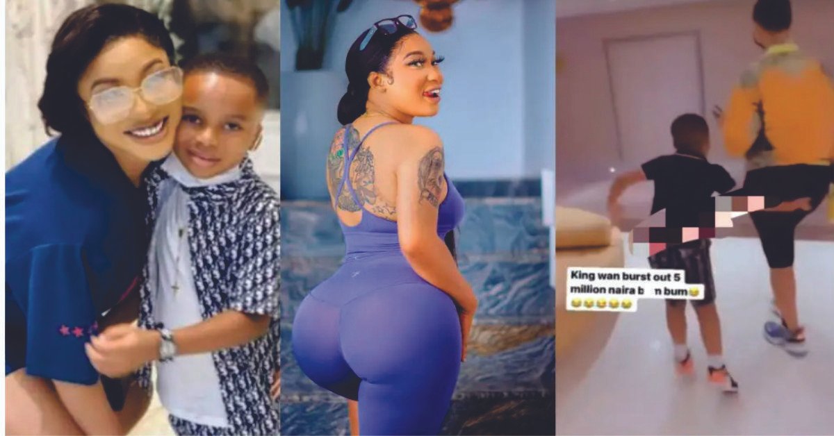 My son, Andre wants to burst out my N5m Ikebe –Tonto Dikeh Reacts as her son repeatedly smacks her bumbum (Video)
