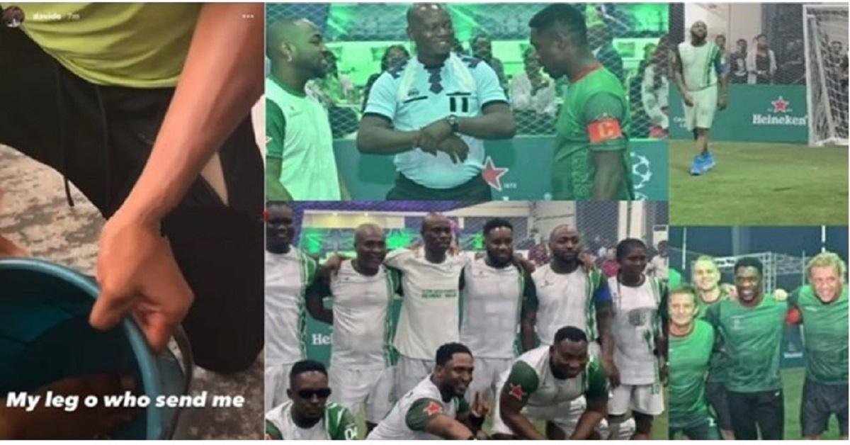 "My Leg O Who Send Me" Davido Cries Out Over Leg Injury He Sustained In Heineken’s UEFA Novelty match