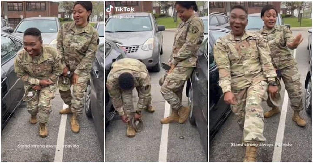 American Female Soldier & Friend Stirs Reactions As The Dance to Davido’s Stand Strong (Video)