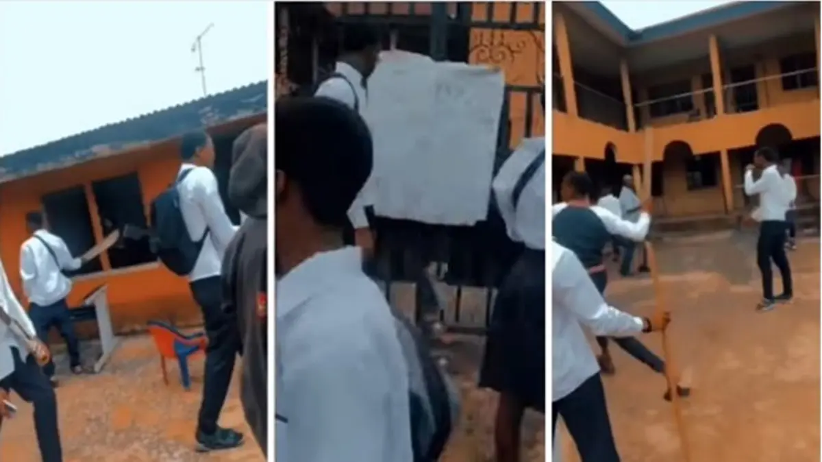 VIDEO: SS3 Students Destroy School Property After School Owner Flee With Their WAEC Fees And Put Up The School For Sale