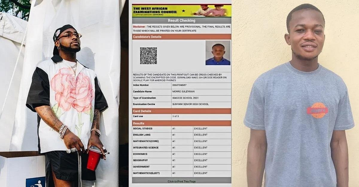 Davido Offers Full Scholarship To Young Boy Who Scored A1 in All Subjects In WAEC