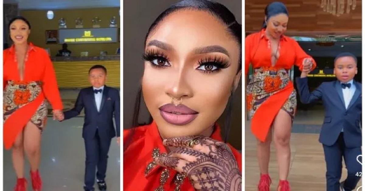 ‘Why are you both always in a hotel’ – Reactions as Tonto Dikeh Steps Out Again With Son From A Hotel