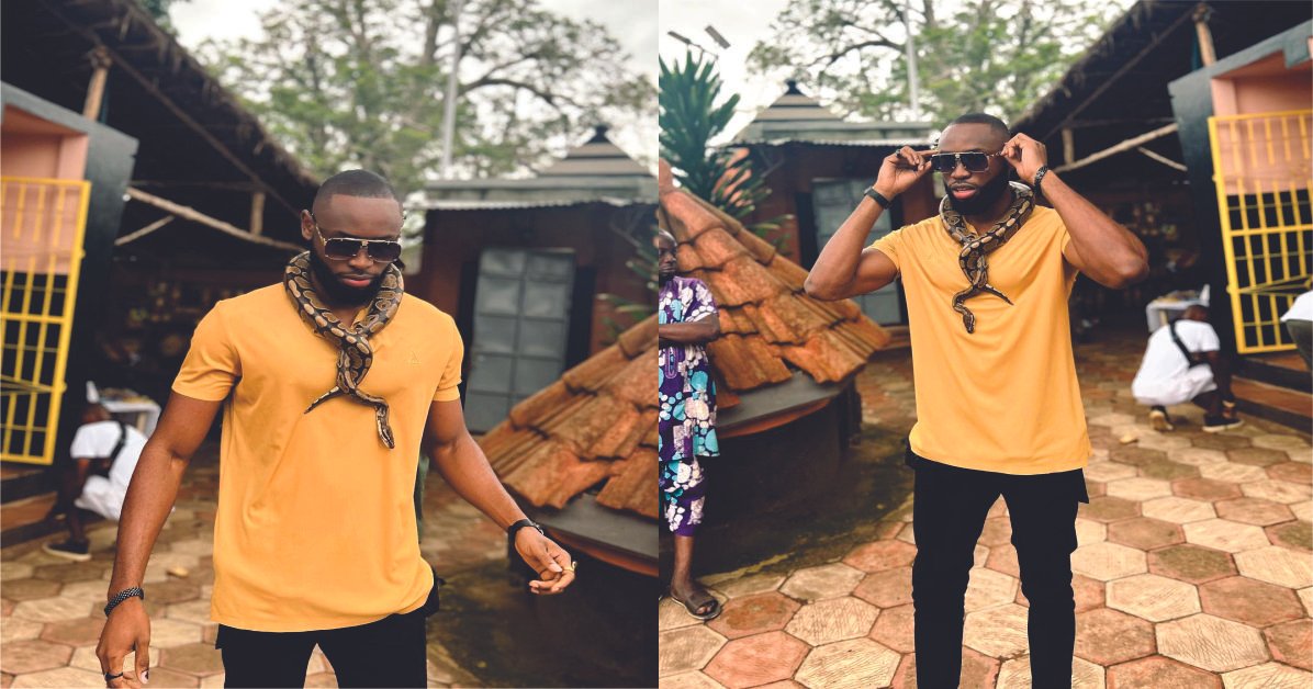 Broda Shaggi, Boma, and others react as Emmanuel Umoh shares new photos with a python