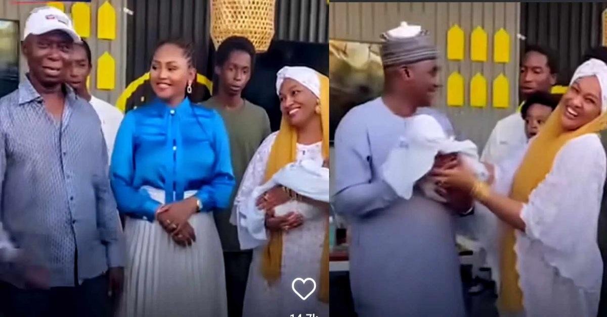 Family & Friends Gather As Regina Daniels and hubby name their newborn baby (Video)