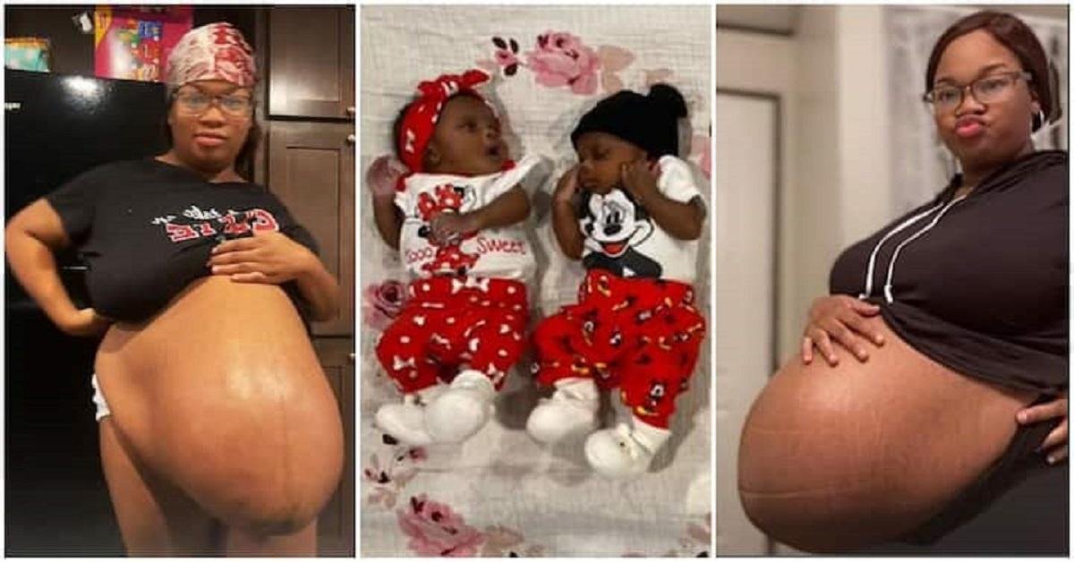 "We Were Expecting Sextuplet"-  Lady's Large Baby Bump Stirs Mixed Reactions After She Welcomed a Set of Twins