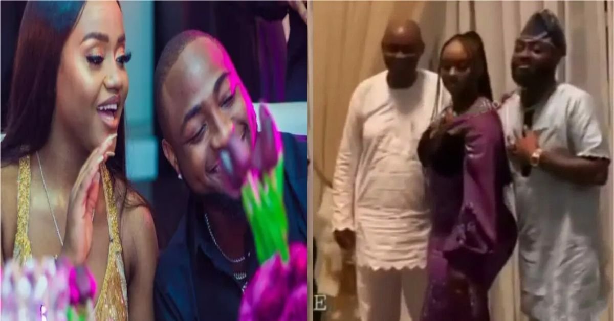 Chioma makes first public appearance in weeks, poses with Davido, his Dad at Ademola’s inauguration —VIDEO