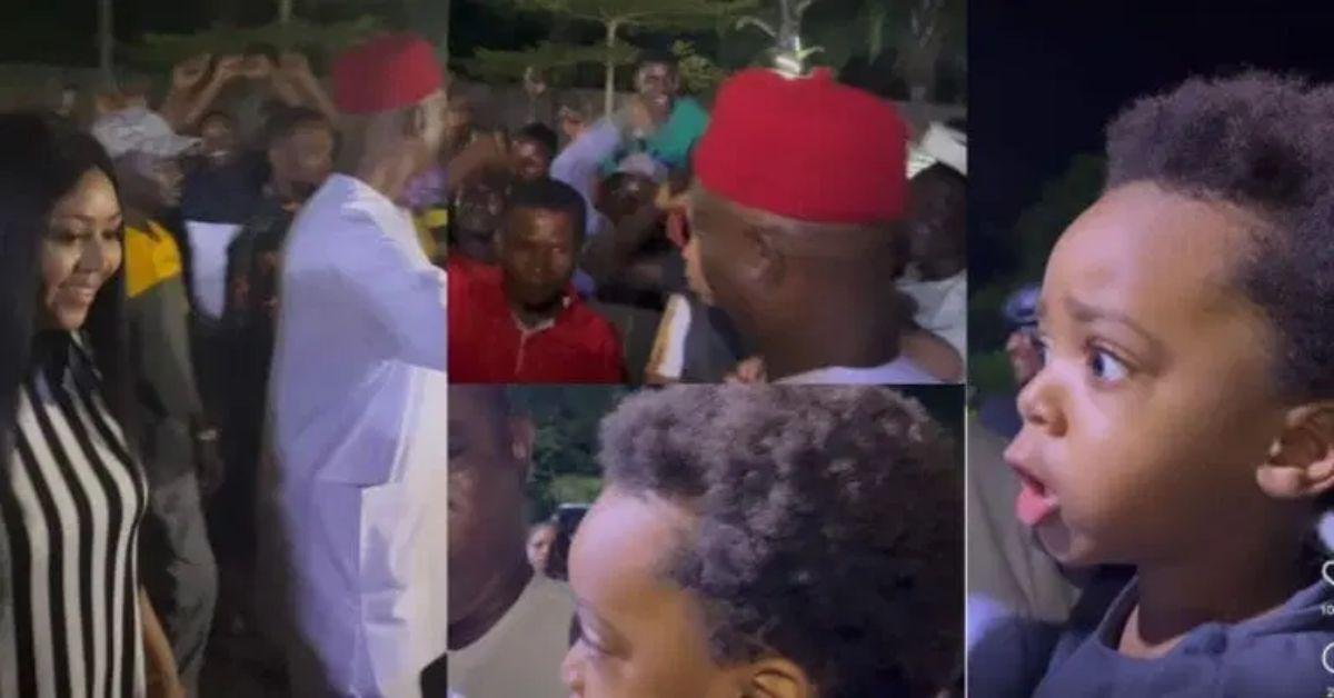 Suprising moment Regina Daniels’ son, Moon, controls crowd as he chants PDP slogan during campaign —VIDEO
