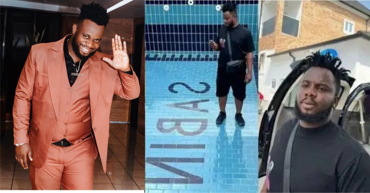 "Hope say e get cover" – Fans warn skit maker Sabinus as he shows off customized pool in his new house